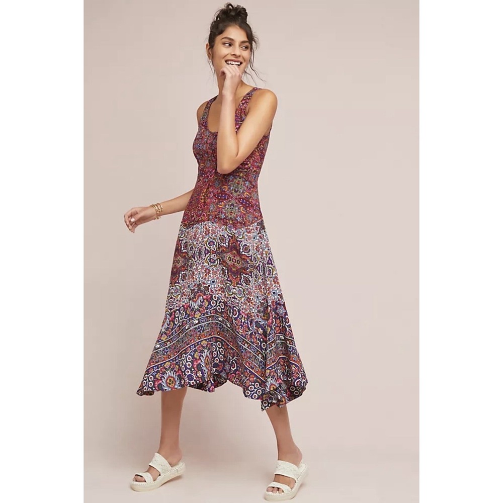 Maeve by Anthropologie Violette Floral Maxi Dress Size 6 Boho Sleeveless Viscose